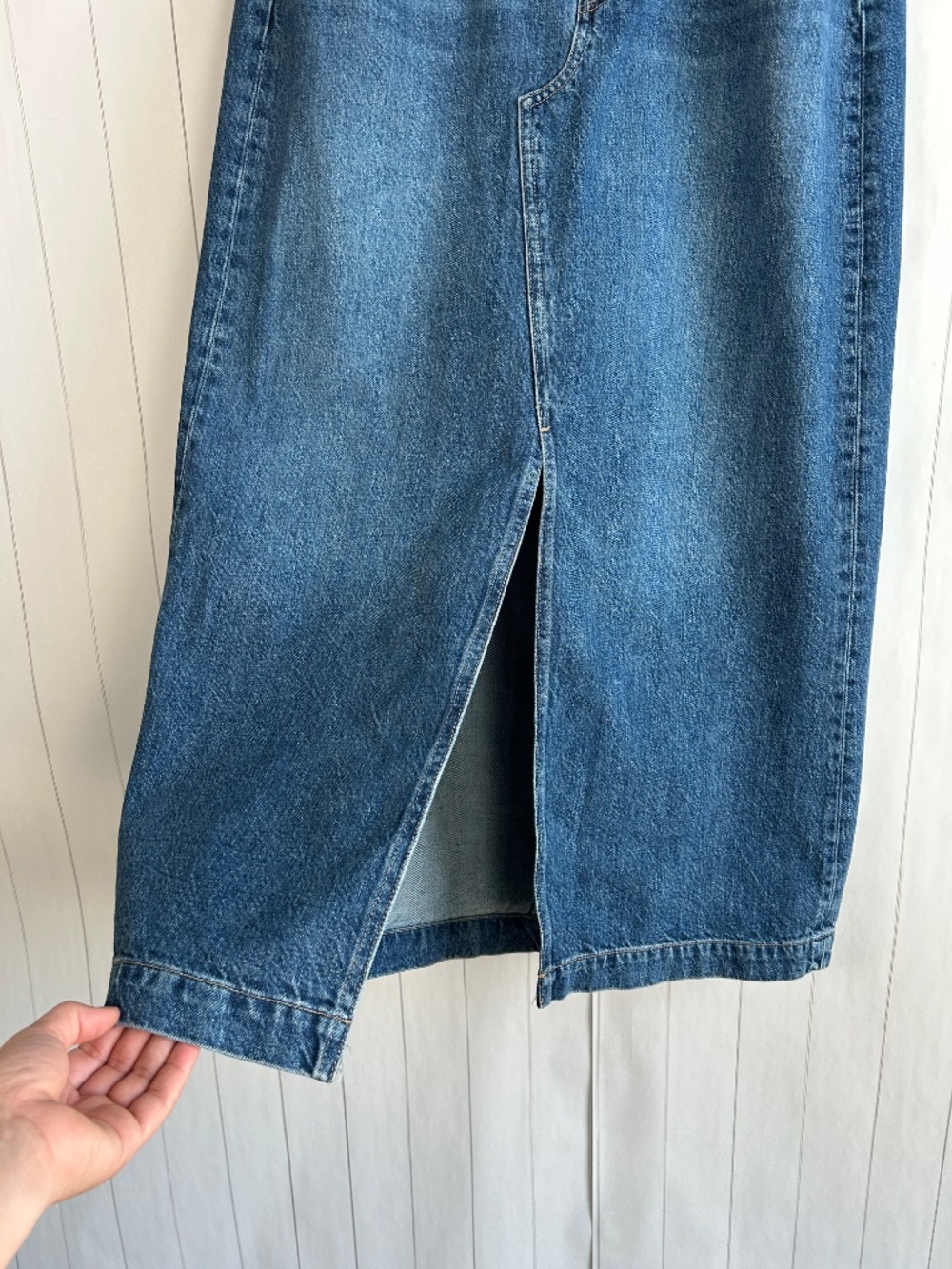 Boden size 8 maxi denim jean skirt front slit blue medium wash western rodeo - Picture 3 of 8
